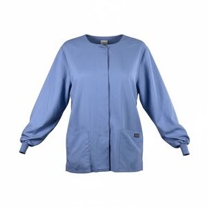 Cherokee Workwear Scrub Jacket Light Blue Snap Front Long Sleeve Ribbed Cuffs L